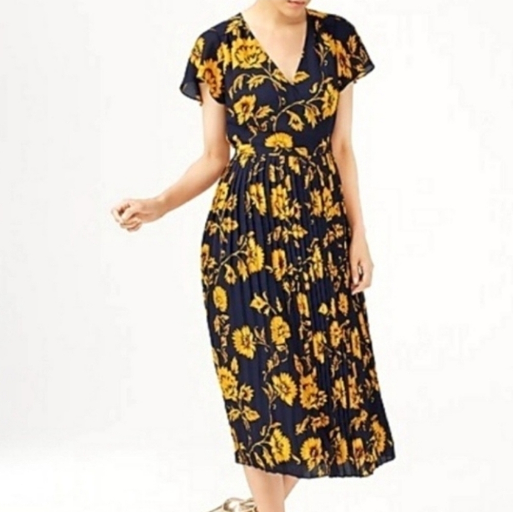 J Crew Printed Pleated Plisse Midi Wrap Dress